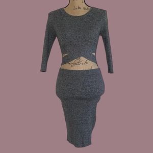 Nellis Designed By Los Angeles Gray Knit Sweater Crop Top & Skirt Set
